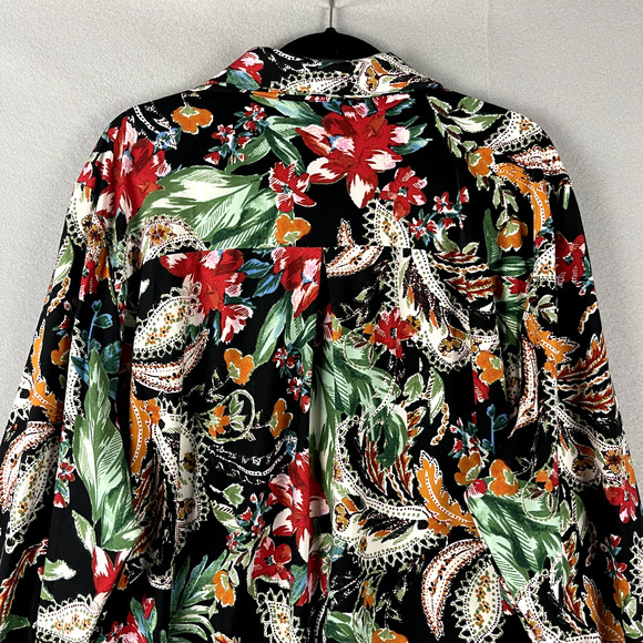 Attitudes Renee Floral Top Womens 3X Blouse Button Up Stretch Tropical Colorful - Picture 10 of 13